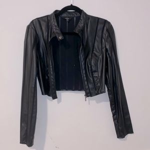 GUESS cropped leather jacket with mesh detail